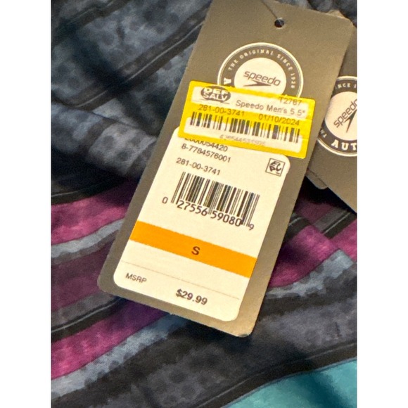 Speedo Mens 5.5" Volley Anthracite Cliff Stripe Swim Trunks, Purple, Size S, NWT - Picture 3 of 4